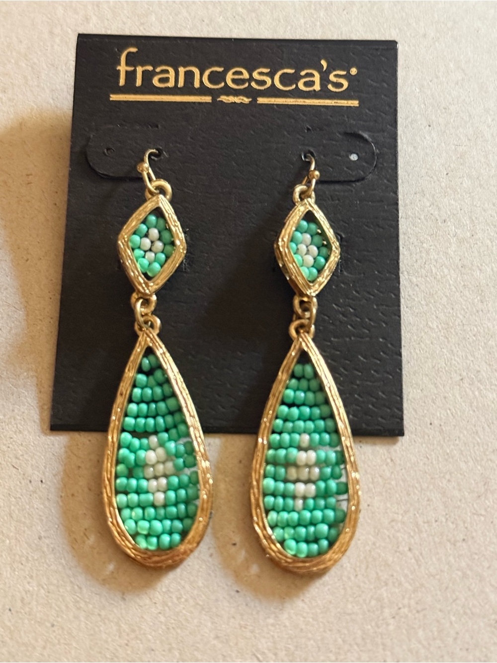 Francesca's Collections Gold-Tone Teardrop Beaded Earrings in Teal and Aqua